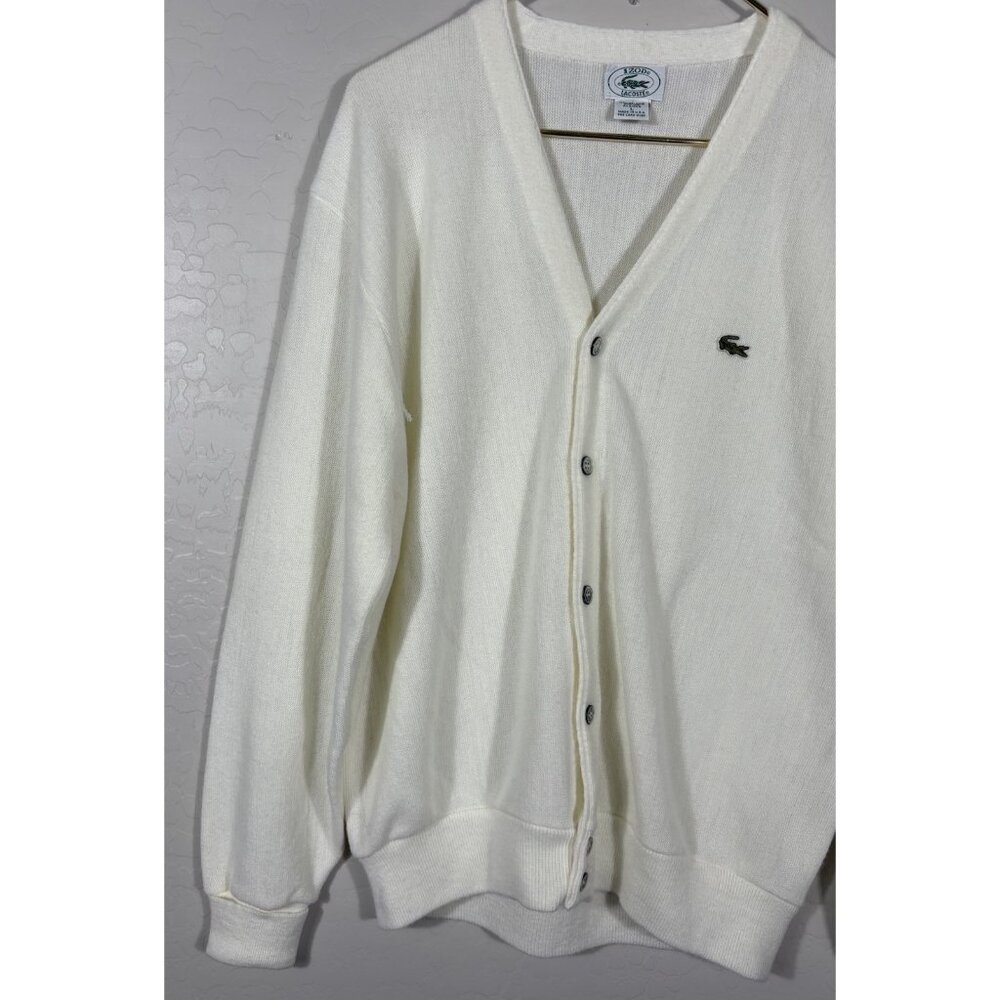 VTG Izod‎ Lacoste Mens L White Cardigan Orlon Made USA 80s Preppy Old Money - Picture 2 of 11